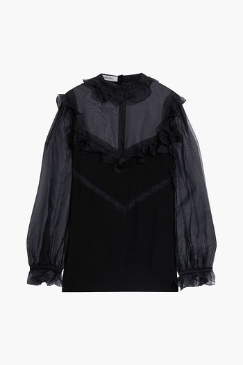 VALENTINO Ruffled cotton-blend organza and crepe de chine blouse