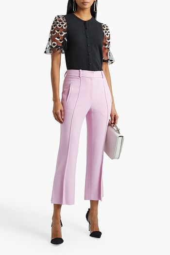 VALENTINO Floral appliquéd tulle-paneled wool and cashmere-blend top