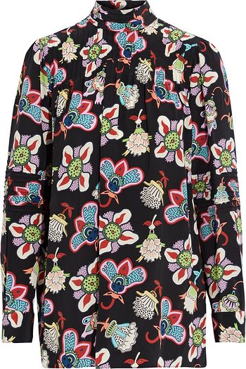 VALENTINO Pintucked printed silk crepe de chine blouse