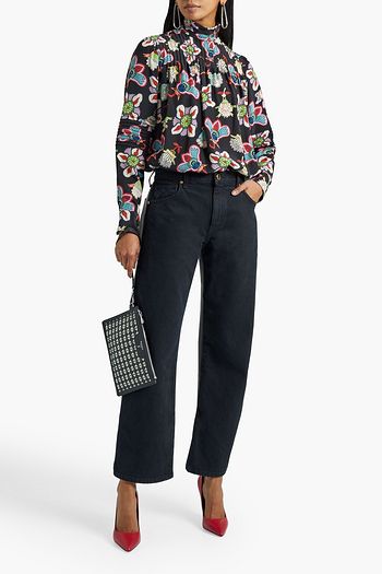 VALENTINO Pintucked printed silk crepe de chine blouse