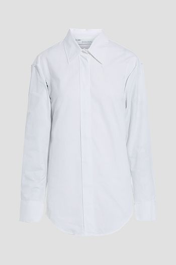 OFF-WHITE™ Double Sleeves printed satin-trimmed distressed cotton-poplin shirt