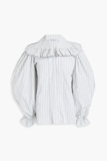 PHILOSOPHY DI LORENZO SERAFINI Frayed ruffled striped poplin shirt