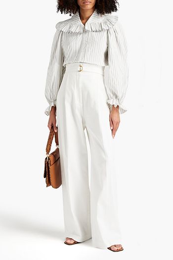 PHILOSOPHY DI LORENZO SERAFINI Frayed ruffled striped poplin shirt