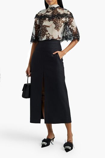 VALENTINO Lace-trimmed printed silk-chiffon blouse