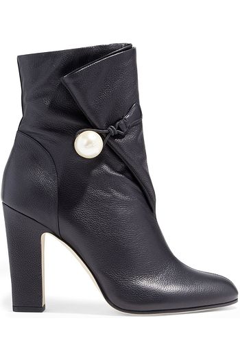 JIMMY CHOO Bethanie 100 faux pearl-embellished pebbled-leather ankle boots