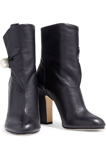 JIMMY CHOO Bethanie 100 faux pearl-embellished pebbled-leather ankle boots