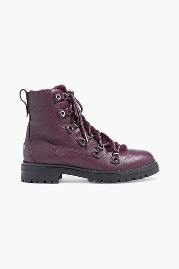 JIMMY CHOO Hillary shearling-lined textured-leather ankle boots