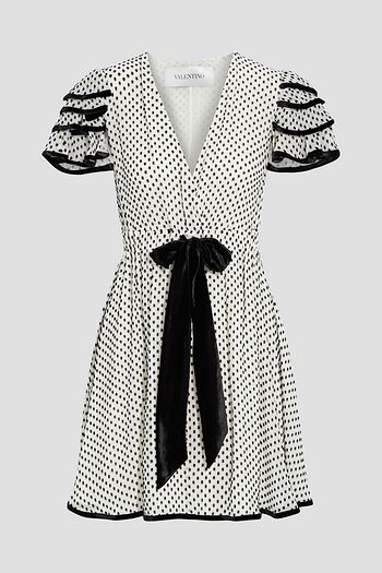 VALENTINO Ruffled silk-blend devoré-velvet dress