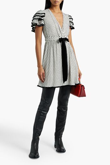 VALENTINO Ruffled silk-blend devoré-velvet dress