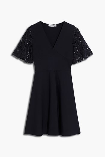 VALENTINO Corded lace-paneled ponte mini dress