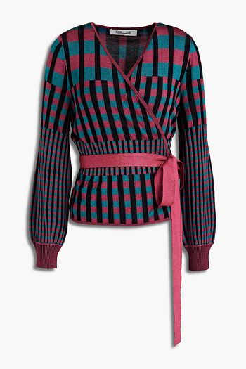 DIANE VON FURSTENBERG Emily checked ribbed-knit wrap sweater