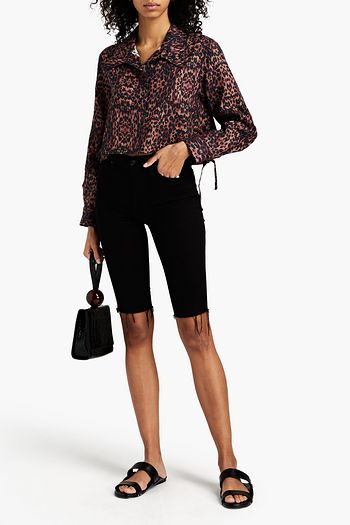 SOLID & STRIPED The Harlow cropped leopard-print linen shirt