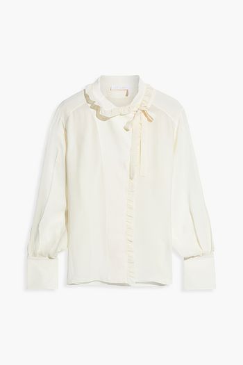 CHLOÉ Ruffle-trimmed striped silk crepe de chine blouse