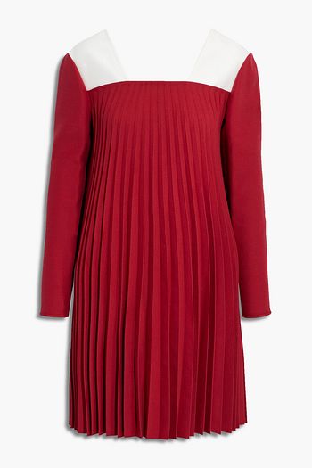VALENTINO Pleated wool and silk-blend crepe dress