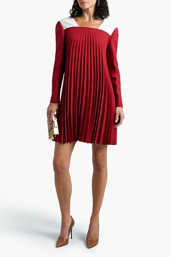 VALENTINO Pleated wool and silk-blend crepe dress