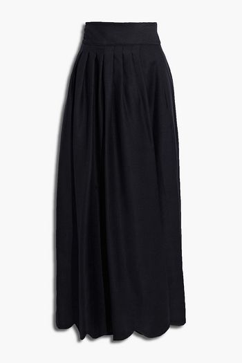 VALENTINO Scalloped pleated drill wide-leg pants
