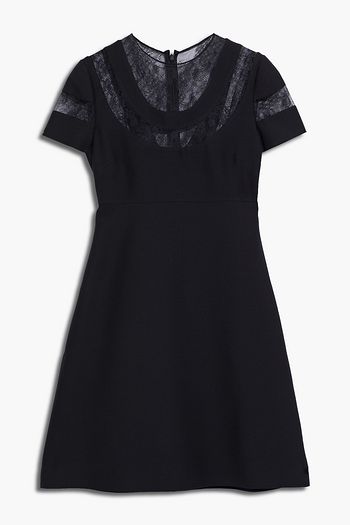 VALENTINO Chantilly lace-paneled wool and silk-blend mini dress