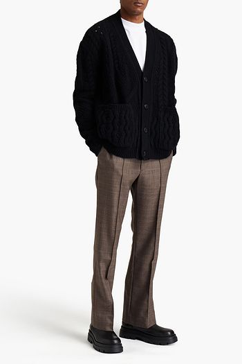 AMIRI Distressed cable-knit wool and cashmere-blend cardigan