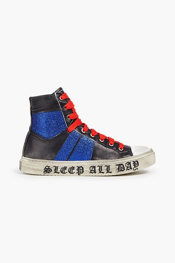 AMIRI Party glittered printed leather high-top sneakers