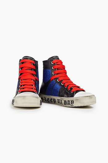 AMIRI Party glittered printed leather high-top sneakers
