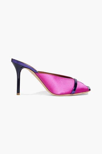 MALONE SOULIERS Lucia 85 metallic leather-trimmed satin mules