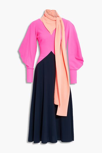 ROKSANDA Malika tie-neck color-block wool-crepe midi dress