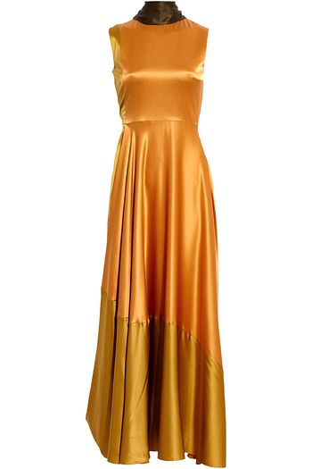 ROKSANDA Madlen tie-neck color-block silk-satin maxi dress