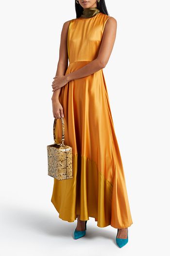 ROKSANDA Madlen tie-neck color-block silk-satin maxi dress