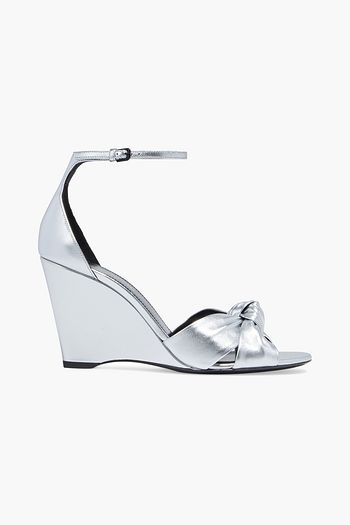 SAINT LAURENT Knotted metallic leather wedge sandals