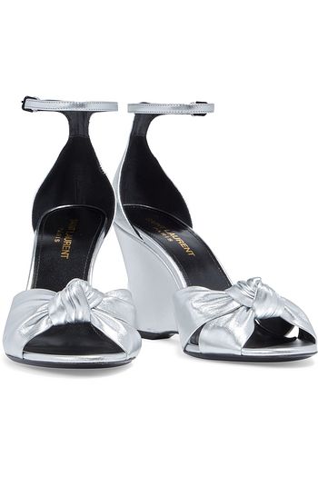 SAINT LAURENT Knotted metallic leather wedge sandals