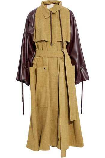 ROKSANDA Nova faux leather-paneled silk, linen and wool-blend trench coat