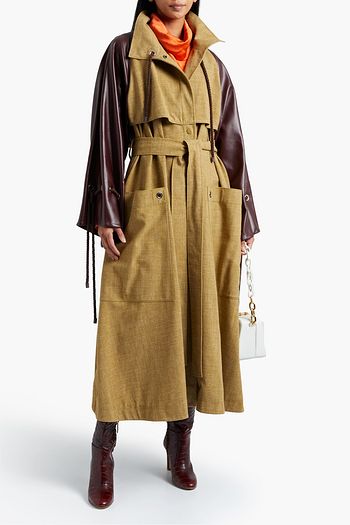 ROKSANDA Nova faux leather-paneled silk, linen and wool-blend trench coat