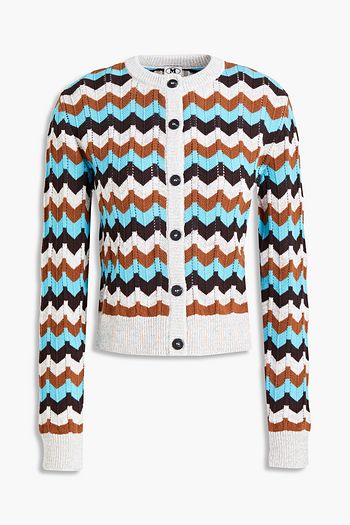 M MISSONI Pointelle-trimmed striped wool-blend cardigan