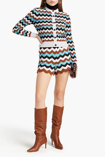 M MISSONI Pointelle-trimmed striped wool-blend cardigan
