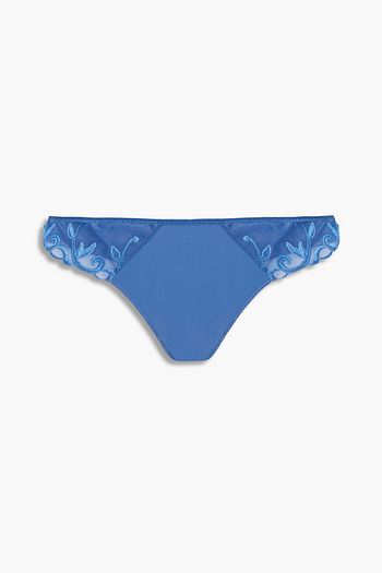 SIMONE PÉRÈLE Embroidered tulle and stretch-jersey low-rise thong
