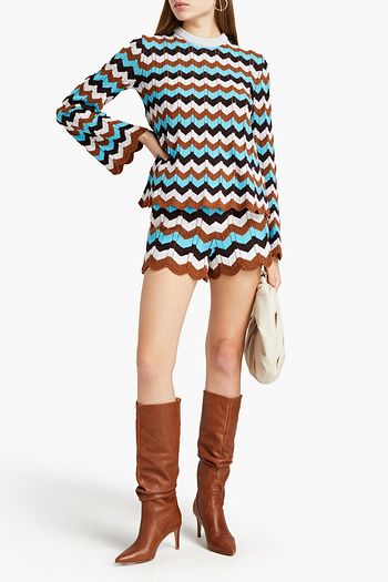 M MISSONI Pointelle-trimmed striped wool-blend sweater