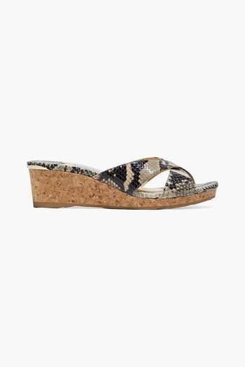 JIMMY CHOO Almer 50 snake-effect leather wedge sandals