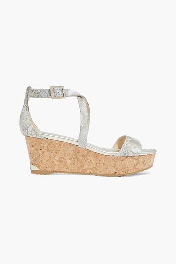 JIMMY CHOO Portia 70 snake-effect leather wedge sandals