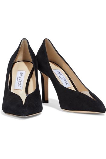 JIMMY CHOO Baker 85 PVC-trimmed suede pumps
