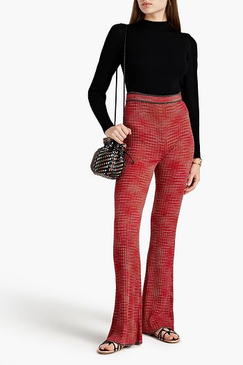 M MISSONI Metallic-trimmed marled ribbed-knit flared pants