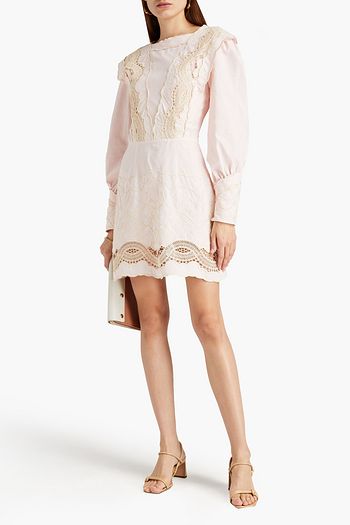 ALBERTA FERRETTI Crochet-trimmed cotton mini dress