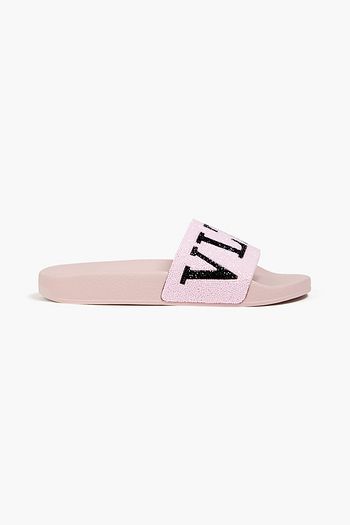 VALENTINO GARAVANI Logo-print bead-embellished PVC slides