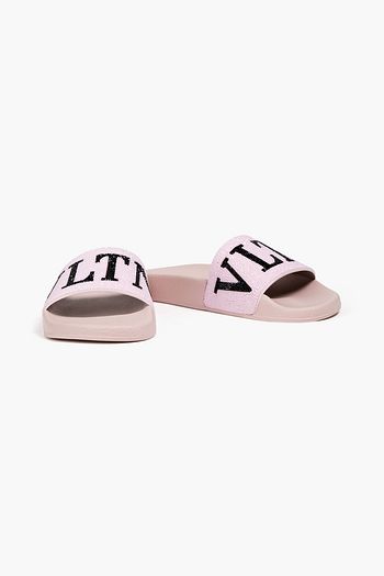VALENTINO GARAVANI Logo-print bead-embellished PVC slides