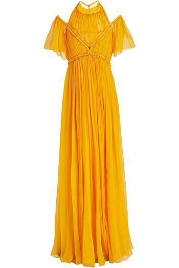 ALBERTA FERRETTI Cutout pleated silk-voile gown