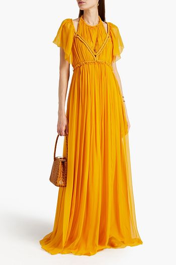 ALBERTA FERRETTI Cutout pleated silk-voile gown