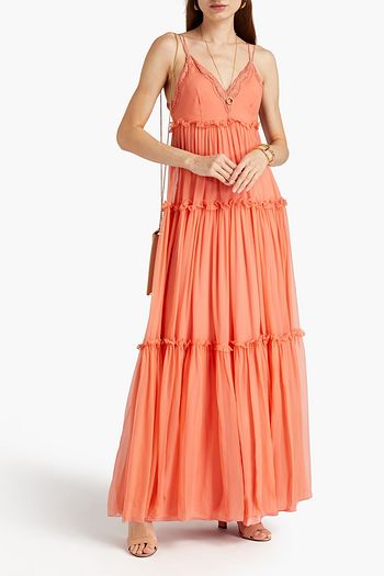 ALBERTA FERRETTI Ruffle-trimmed gathered silk-voile maxi dress