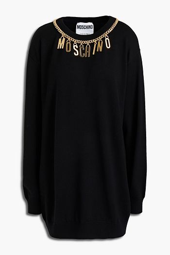 MOSCHINO Embellished wool mini dress