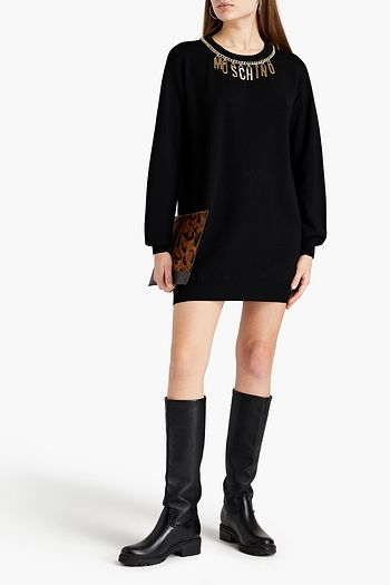 MOSCHINO Embellished wool mini dress