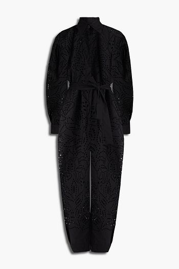 ALBERTA FERRETTI Belted broderie anglaise cotton-blend jumpsuit