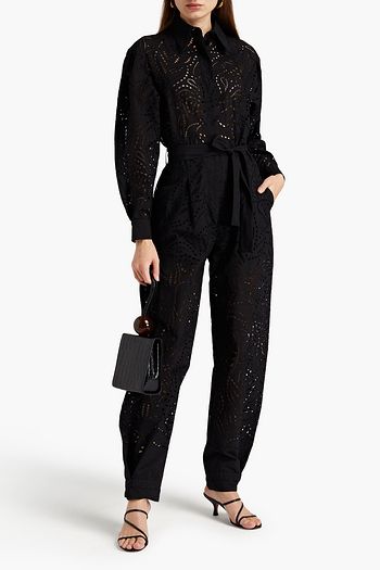 ALBERTA FERRETTI Belted broderie anglaise cotton-blend jumpsuit